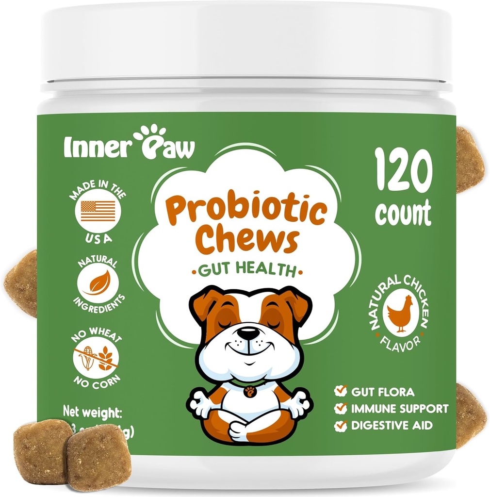 개를 위한 안 Paw Probiotics, 소화 효소 & Gut 건강을 위한 Prebiotic 공식, Diarrhea, Bowel & 면역 지원, 닭 맛, 120 연약한 Chews를 위한 개 Probiotics