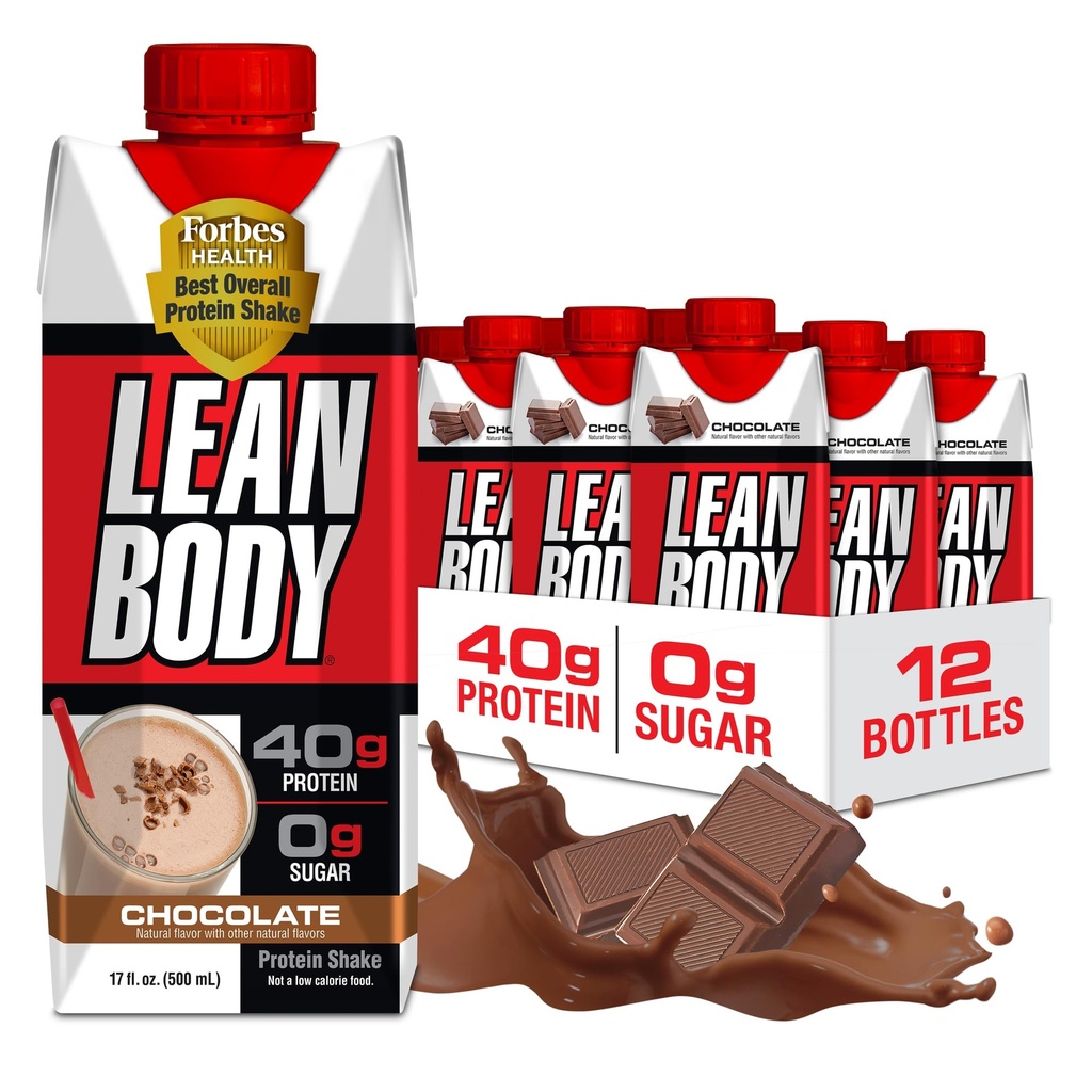 Lean Body Ready-to-Drink Chocolate Protein Shake, 40g Protein, Whey Blend, 0 Sugar, Gluten Free, 22 Vitamins & Minerals, LABRADA, 17 Fl Oz (12 팩)