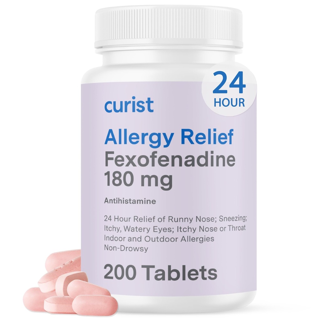 Curist Fexofenadine 염산염 180mg (200의 정제) 비 Drowsy 알레르기 약물 - 24 시간 Runny Nose, Itchy Eyes, & Throat를 위한 모든 일 알레르기 기복 - 알레르기 기복 정제 (200 조사)
