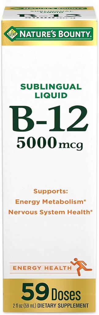 Nature 's Bounty Vitamin B12 5000 mcg 하위 언어 액체, 심혈관 건강 및 세포 에너지 지원, 2 Fl Oz (1 개)