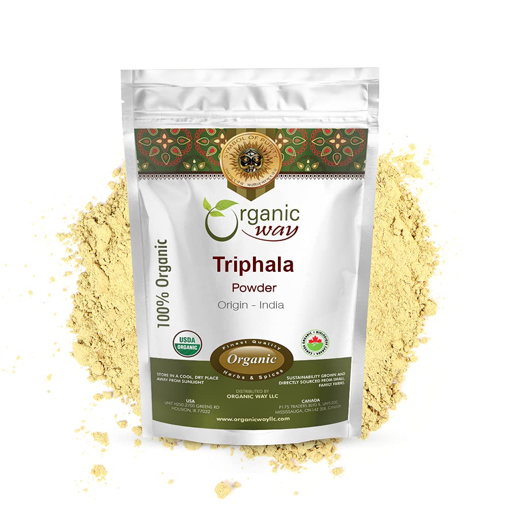 유기 방법 Triphala 초본 분말 - Amla, Haritaki & Bibhitaki 공식 | Kosher & USDA는 증명했습니다 | 비 GMO & 글루텐 무료 | 무거운 금속 및 순수성을 위해 시험하는 | 인도에서 100% 익 | 1/2 LBS (8개 Oz)