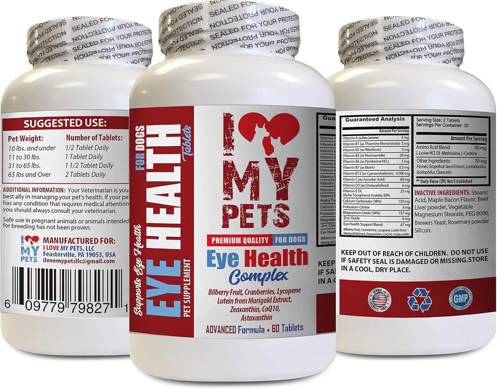 나는 내 PETS LLC 개 눈 보충을 사랑 - 개 눈 건강 단지 - 프리미엄 공식 - Vet 권장 - 개 Lutein - 1 병 (60 치료)