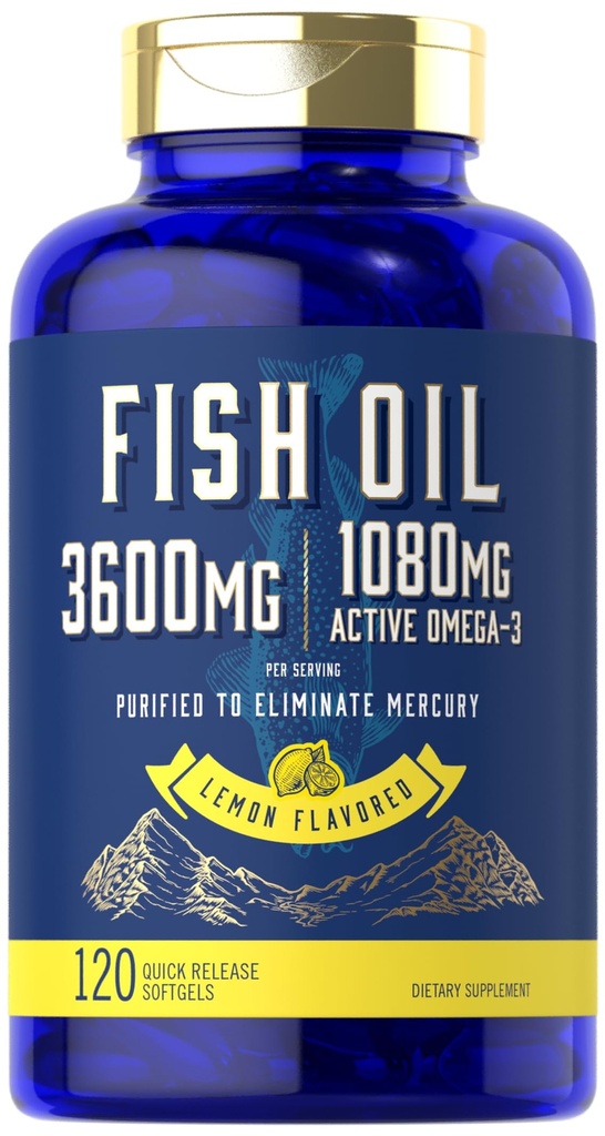 Carlyle Fish Oil 3600mg | 1080mg 오메가 3 | 120 개 | 비 GMO 및 글루텐 무료 보충