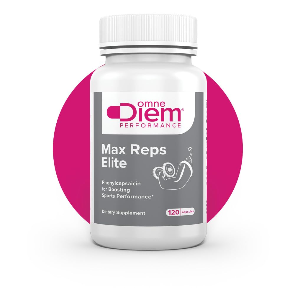 Omne Diem Max Reps Elite Capsules - Phenylcapsaicin Sports Performance Dietary Supplement - 최대 운동 및 회복 지원 및 피로 감소 - 남성 및 여성 - 120 ct