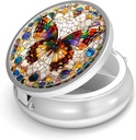 Pill Box-3 Compartment Purse & Pocket Mini Metal Pill Holder Travel Pill Container를 위한 작은 알약 케이스는 비타민 BPA-Free (Gemstone Butterfly)를 보유합니다.