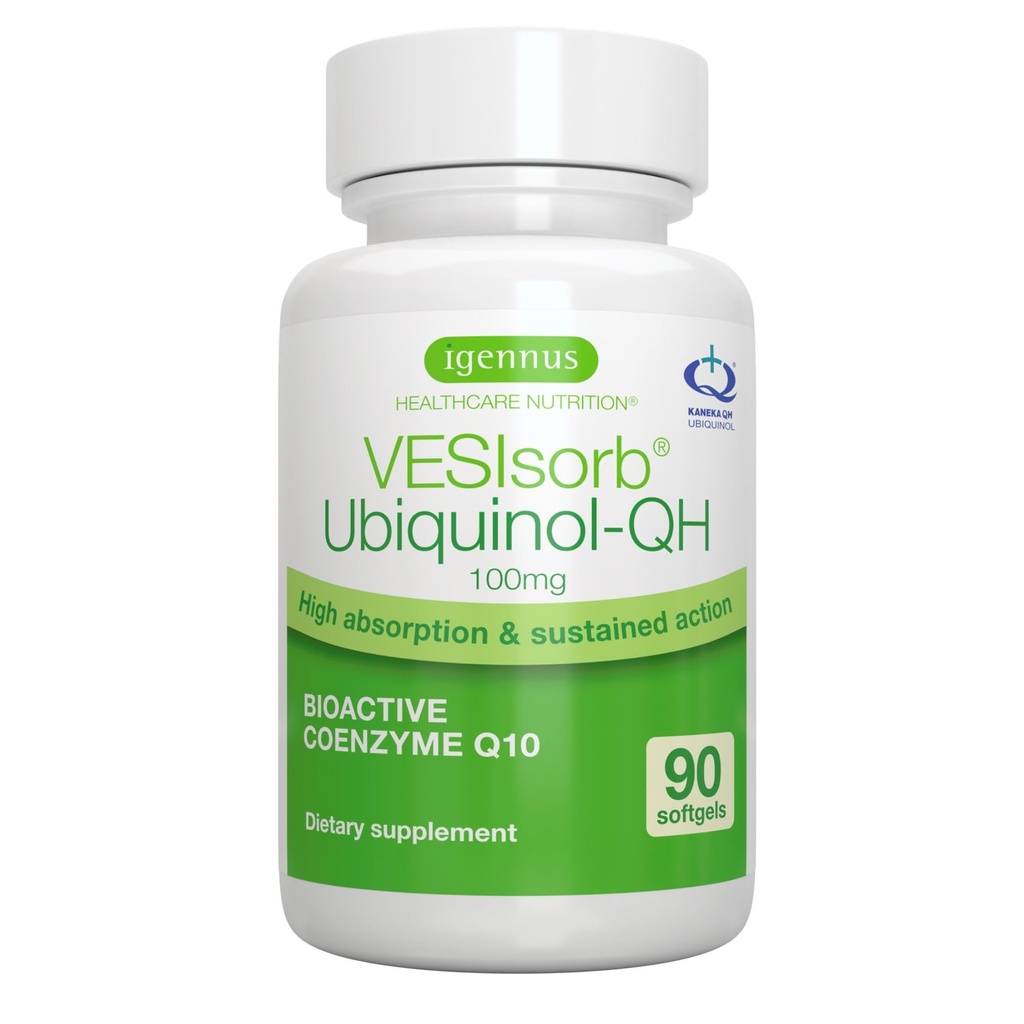 Igennus 진보된 VESIsorb Ubiquinol 100mg 90 Softgels, 600% Bioavailability, 에너지 & 심장을 위한 빠른 수용성 Coenzyme Q10 보충교재, 3 달 공급