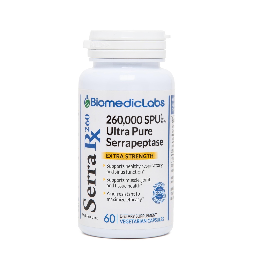 Serra-RX 260,000 SU Serrapeptase -Acid-Resistant Proteolytic Systemic Enzyme, Non-GMO, Gluten Free, Vegan, 지원 Sinus, 면역력, 60 Veg 캡슐