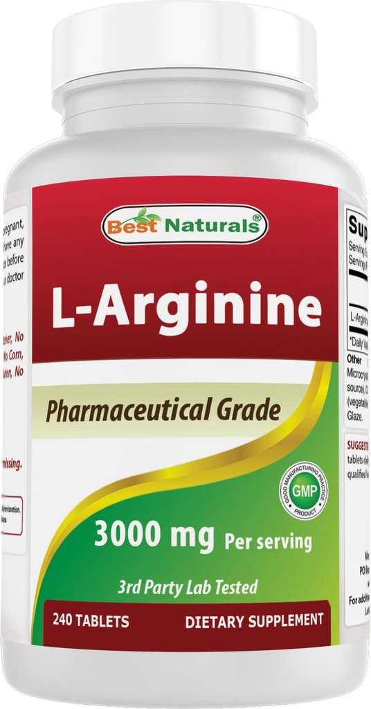 서빙 당 최고의 자연 L 아르기닌 3000mg - 240 정제 - 제약 학년 - 비 GMO & 글루텐 무료 - 미국에서 만든