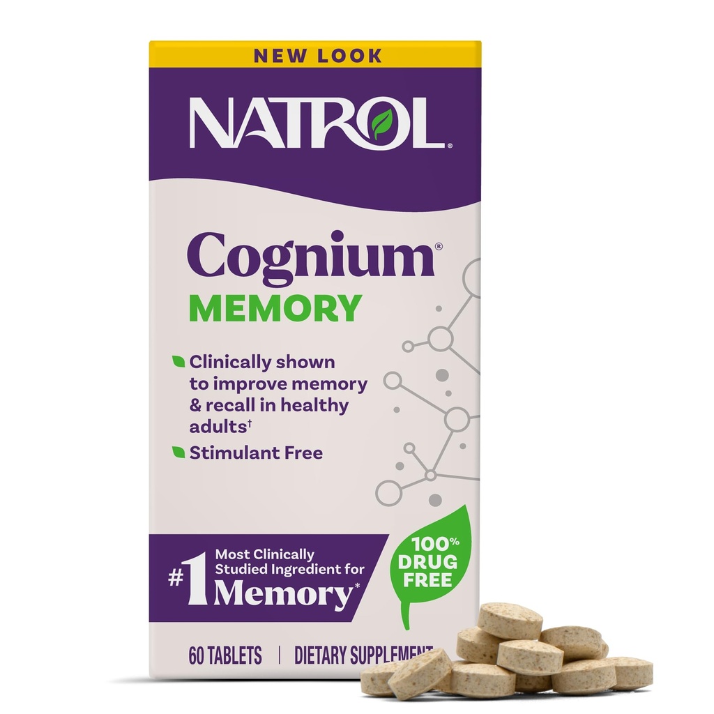 Natrol Cognium 기억, 성인을 위한 뇌 건강 보충교재, 뇌 건강을 위한 규정식 보충교재 및 건강한 성인, 60의 정제에 있는 기억 그리고 기억을 개량하기 위하여 임상적으로 Shown, 30 일 공급까지