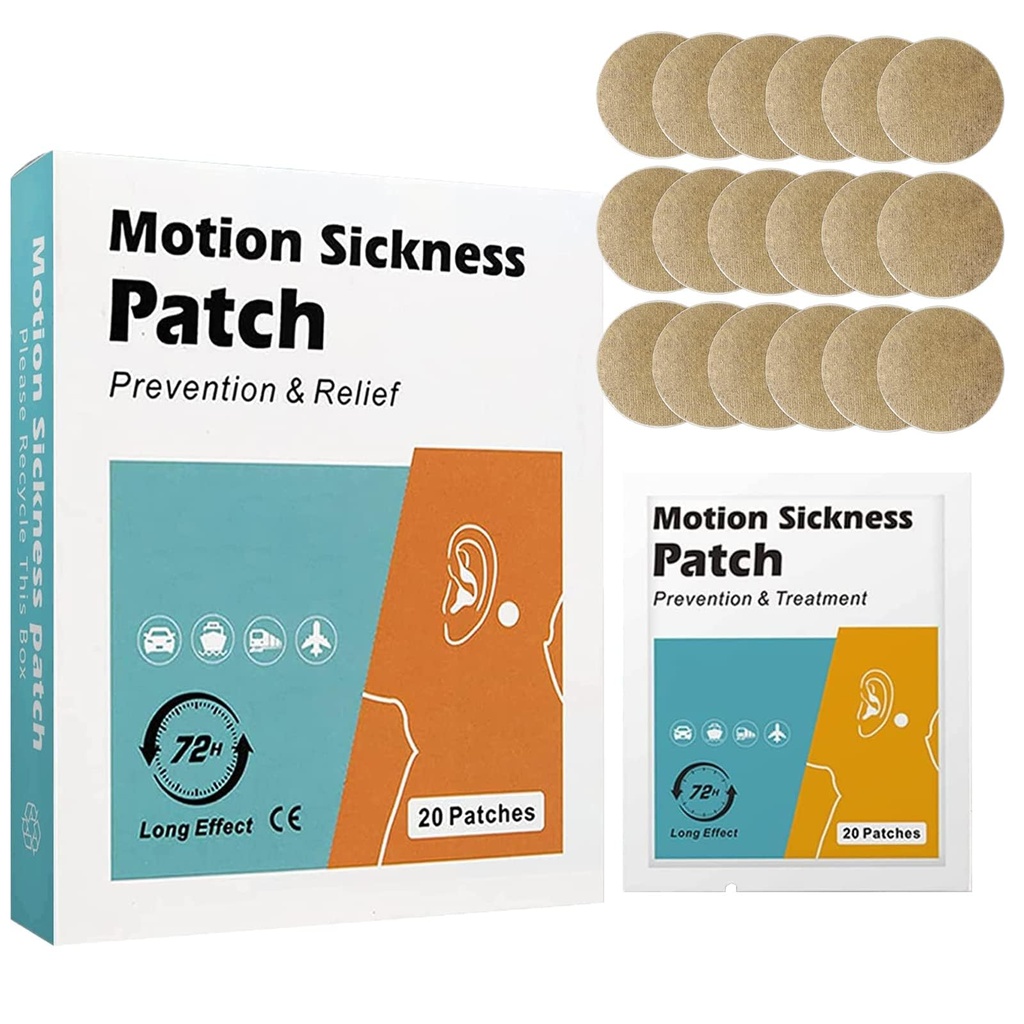 20 Count Motion Sickness Patches - 자동차 및 보트 타기, 크루즈 및 비행기 여행 패치를위한 Seasickness 및 Carickness의 빠른 행동 구호