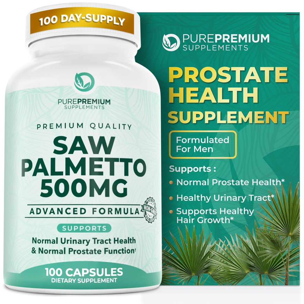 PurePremium Saw Palmetto 500 mg for Men/Women – 최대 강도 Saw Palmetto Extract | Powder Capsules Supplement - 지원 정상 Urinary Tract, 전립선 건강/머리 - 3 개월 공급 - 100 기타 제품
