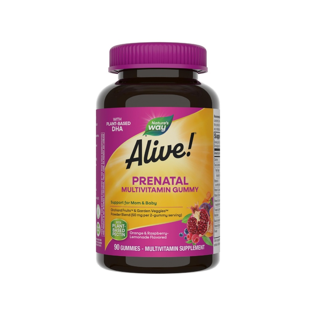 자연의 길 살아! Prenatal Multivitamin, Baby 's Healthy Brain & Eye Development*, Vegetarian, Orange 및 Raspberry Lemonade 맛, 90 Gummies (패키지 May Vary)
