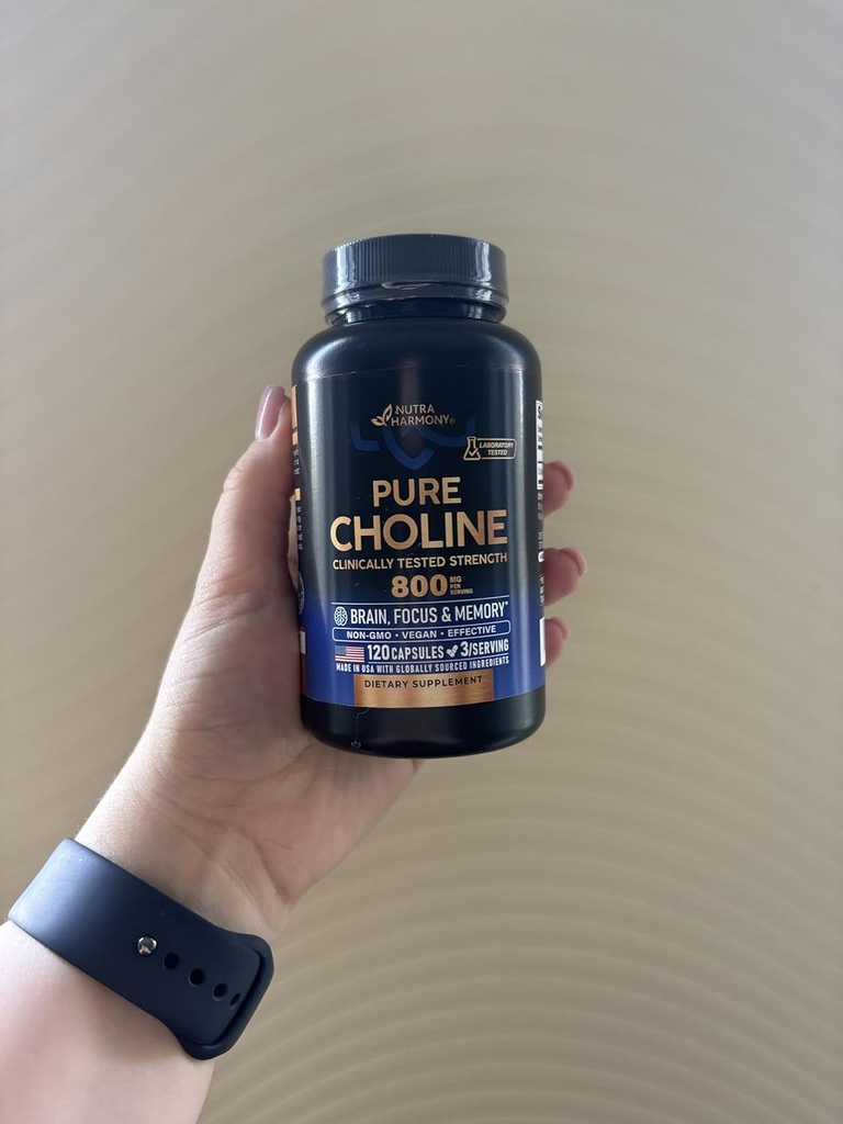 NUTRAHARMONY Choline 800 mg - 콜린 보충 - Vegan, Non-GMO, 실험실 테스트 - 미국에서 만든 - 120 캡슐