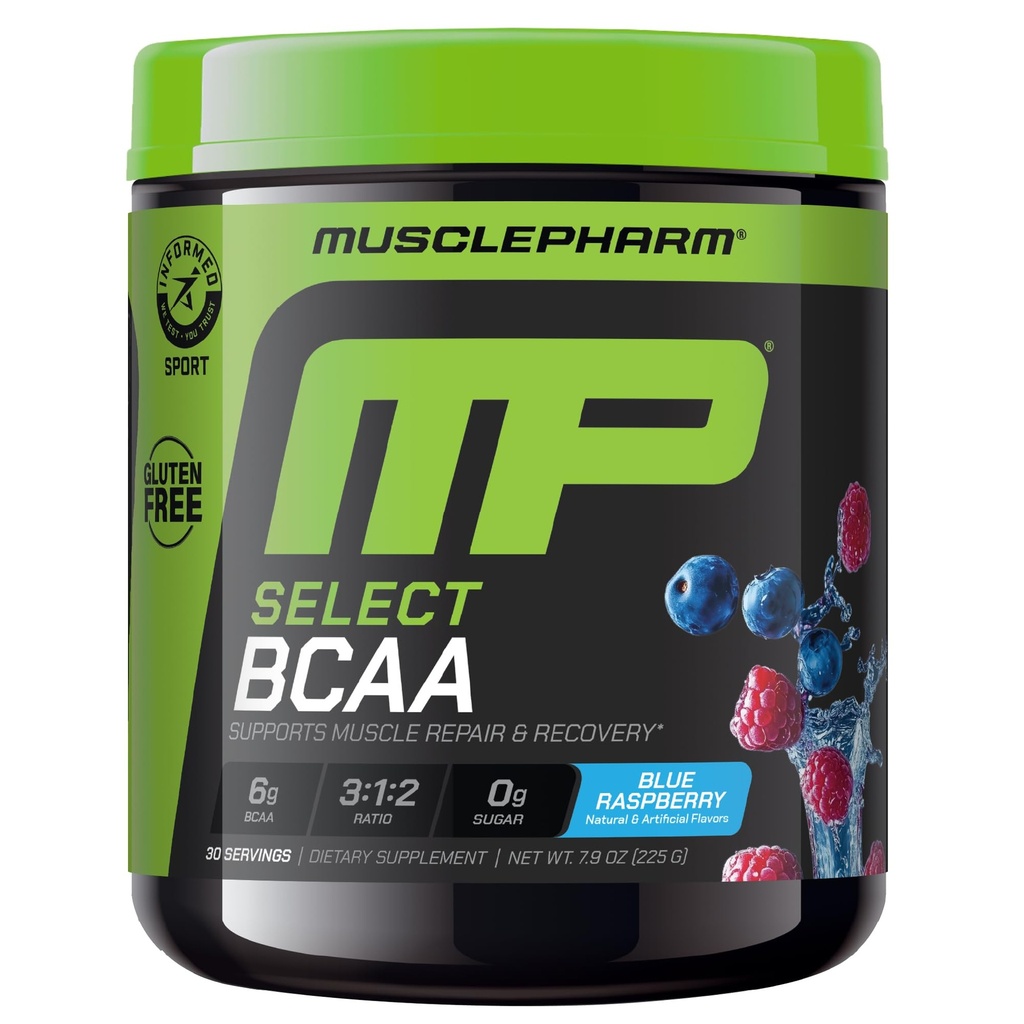 MusclePharm Essentials BCAA 분말, 전 & 포스트 운동 회복 음료, 지원 근육 회복 & 에너지 생산, 필수 아미노산 보충교재, 30의 서빙, 파란 딸기 풍미