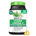 Zenwise 건강 Vegan 오메가 3 보충 - DHA, EPA 및 DPA 지방산을 가진 Burpless 오메가 3 보충 - Sustainably Sourced Marine Algae Oil의 물고기 기름 대안 - 120 Softgels
