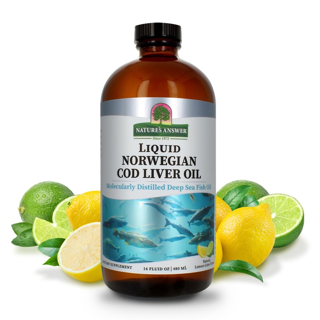 Nature 's Answer Cod Liver Oil Liquid Supplement, 16-Fluid Ounces | 건강한 심장 및 뇌를 촉진 |인지 및 심혈관 지원 | Great Tasting (Pack of 1)