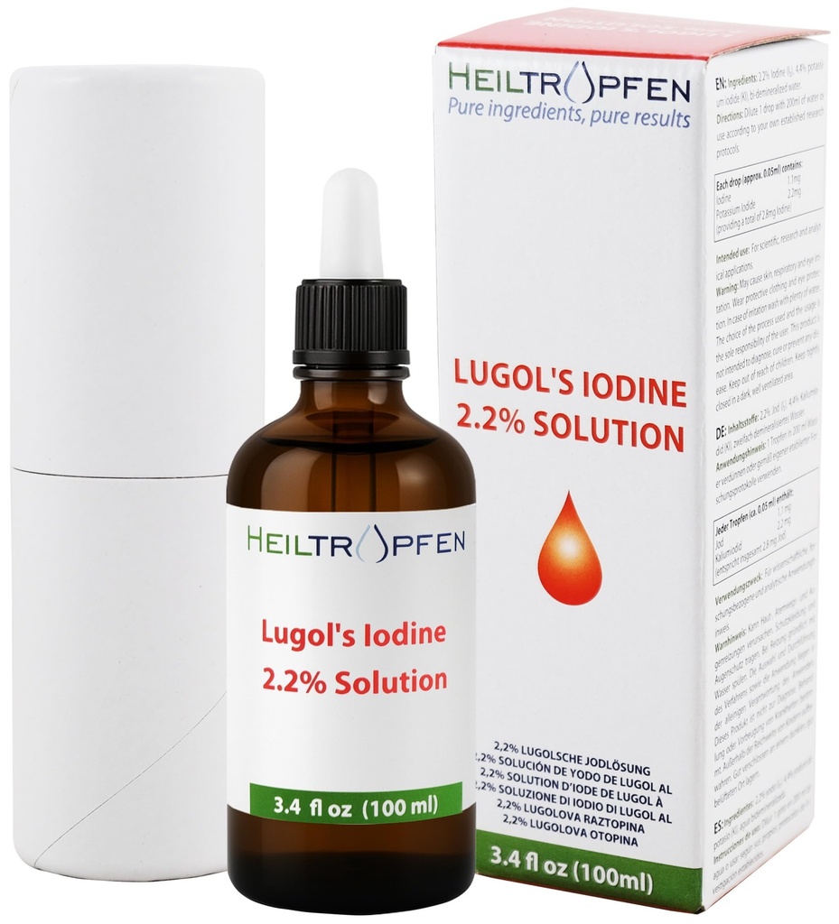 2.2% Lugol의 Iodine 해결책 3.4 Fl Oz | 약제 급료 성분 | Lugols 해결책 Iodine와 칼륨 Iodide로 만드는. Heiltropfen® 제품