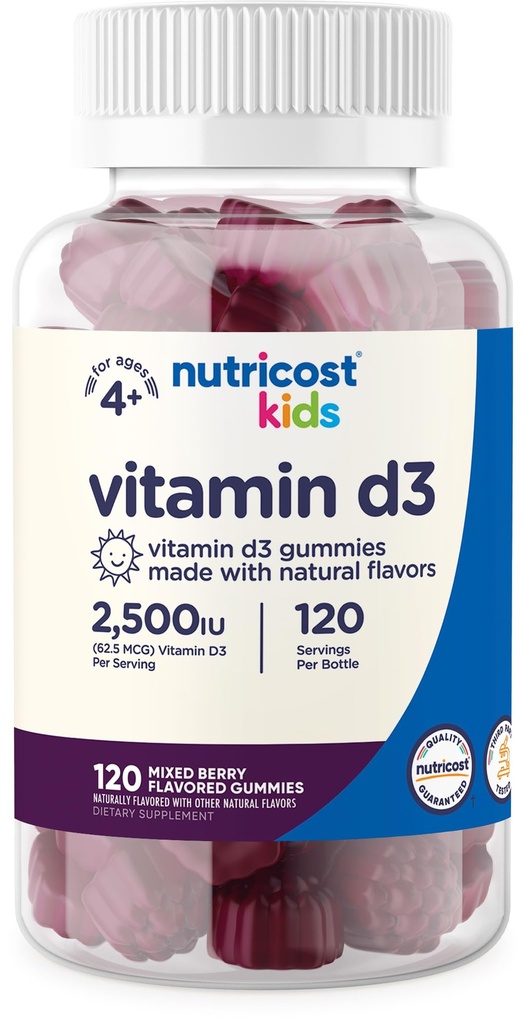 Nutricost 아이 비타민 D3 Gummies 2,500 IU (62.5mcg), 120 Gummies - 혼합 Berry 맛