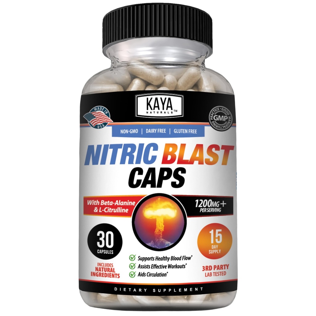 Kaya Naturals - Nitric Blast Potent All-Natural Herbal Supplement for Max Health Benefits | Pre-Workout | 에너지 증대 | 향상된 야간 성능(Pack of 1))