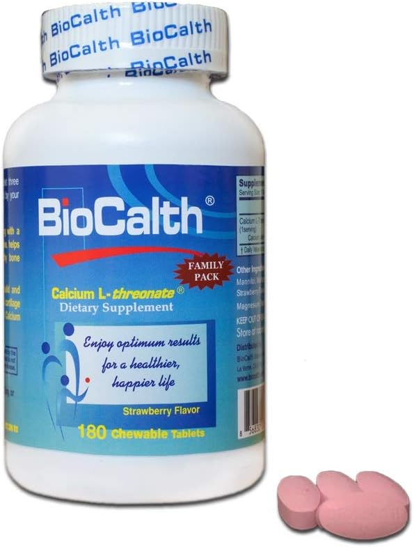 3개의 미국 특허를 가진 유일한 칼슘 - BioCalth 칼슘 L-threonate 180 Chewable 정제, GREAT VALUE를 가진 가족 팩!