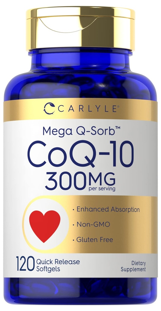 Carlyle CoQ10 300mg | 120 Softgels | 메가 Q-Sorb Coenzyme Q-10 | 흑퍼 추출물 | Non-GMO, 글루텐 무료 보충