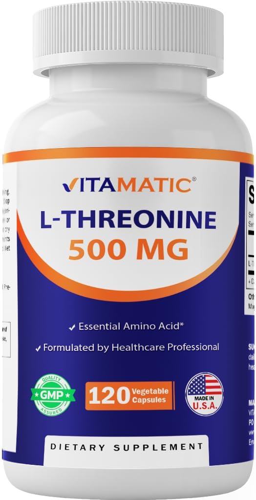 Vitamatic L-Threonine 500mg – 120 식물성 캡슐은 건강한 간결, 심장 혈관 & 구조상 기능을 승진시킵니다