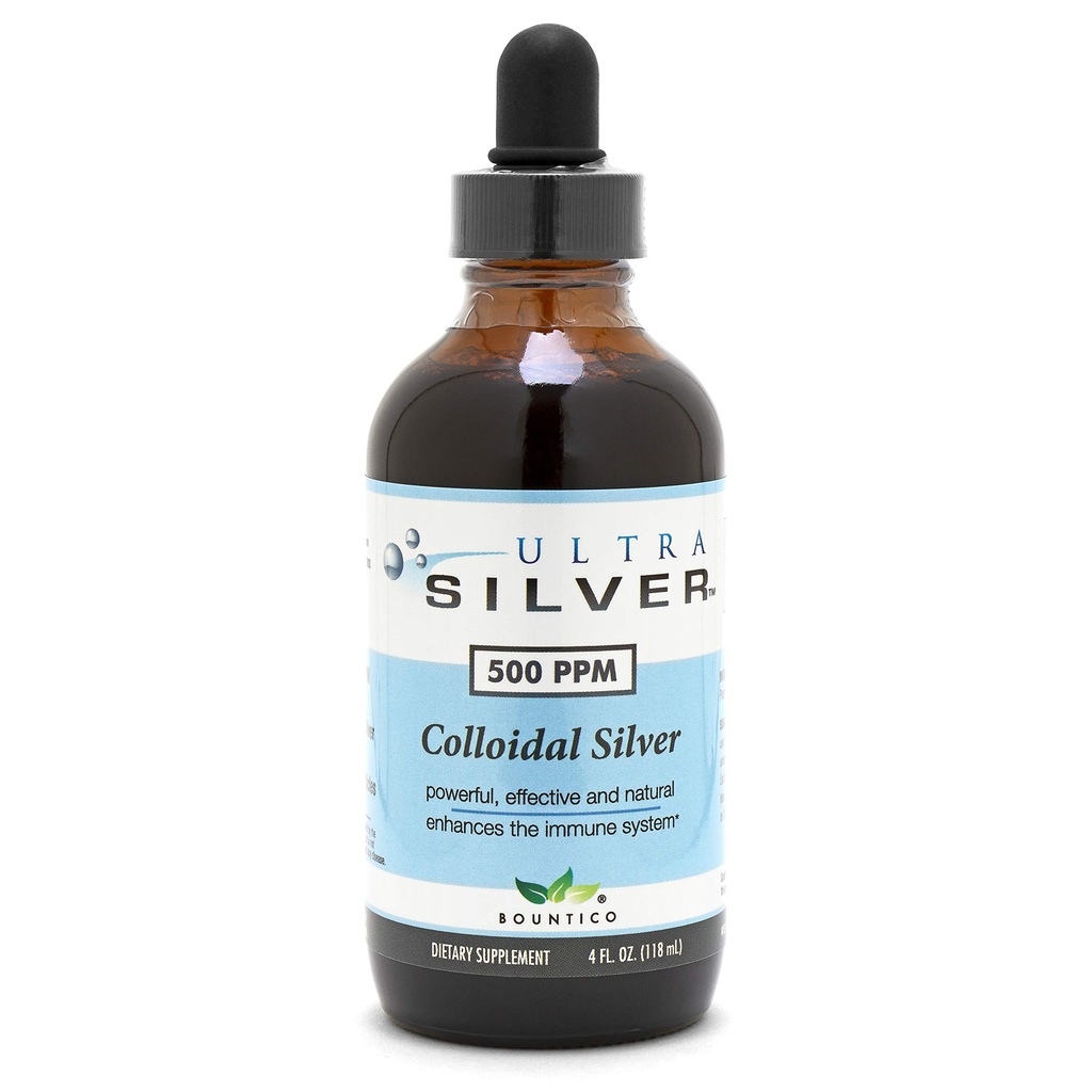 울트라 실버® 콜로이드 실버 | 500 PPM, 4 Oz (118mL) | 미네랄 액체 보충 | True Colloidal Silver - Dropper