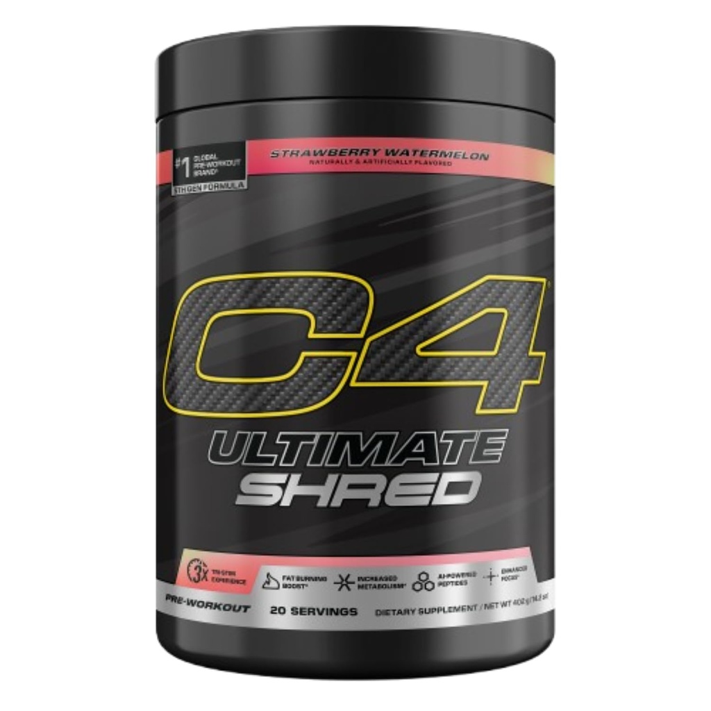 Cellucor C4 궁극적 인 Shred 전 운동 분말, 남자 & 여자를 위한 뚱뚱한 가열기, Ginger 뿌리 추출물, Strawberry Watermelon, 20의 서빙, 12.3 Ounce를 가진 체중 감소 보충교재