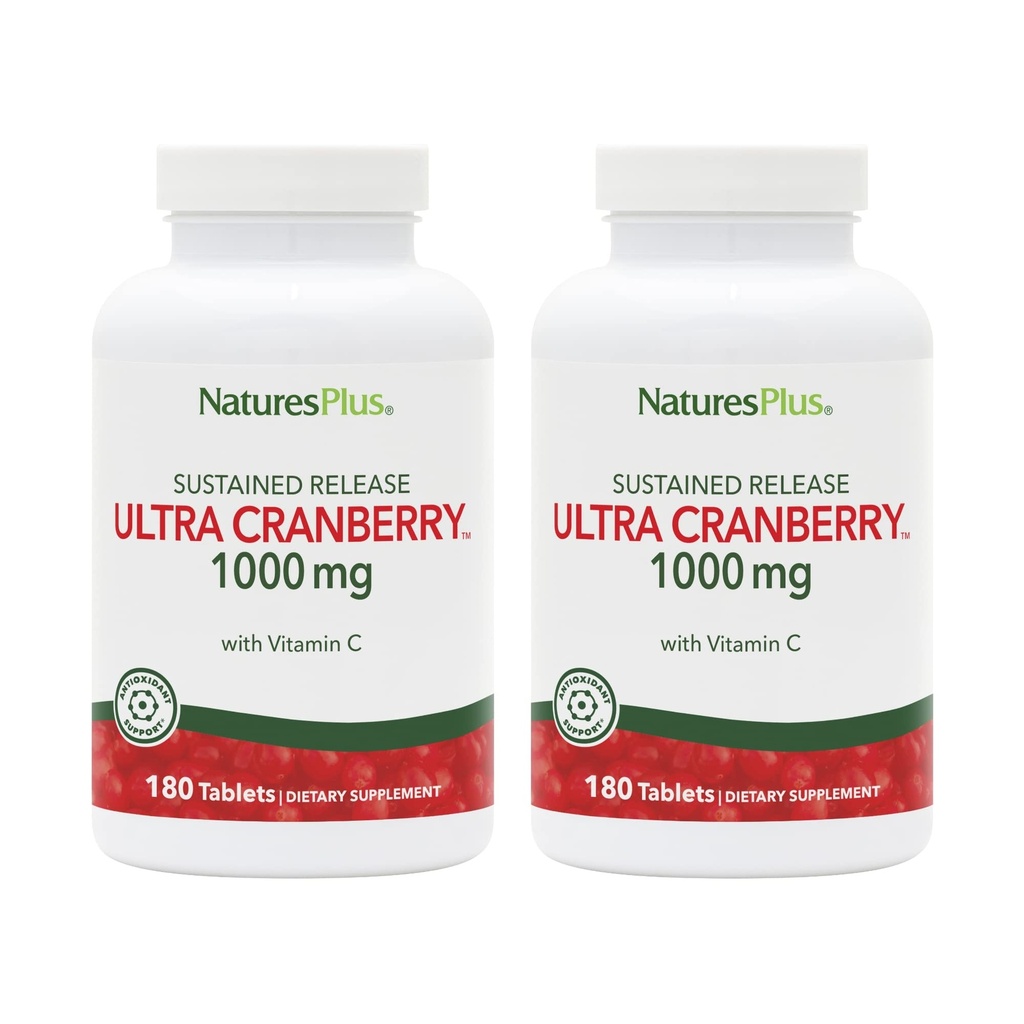 NaturesPlus Ultra Cranberry 1000-180 중단 된 릴리즈 태블릿, 2 팩 - 건강한 Urinary Tract 지원 - Non-GMO, 채식주의, 글루텐 무료 - 180 총 서빙