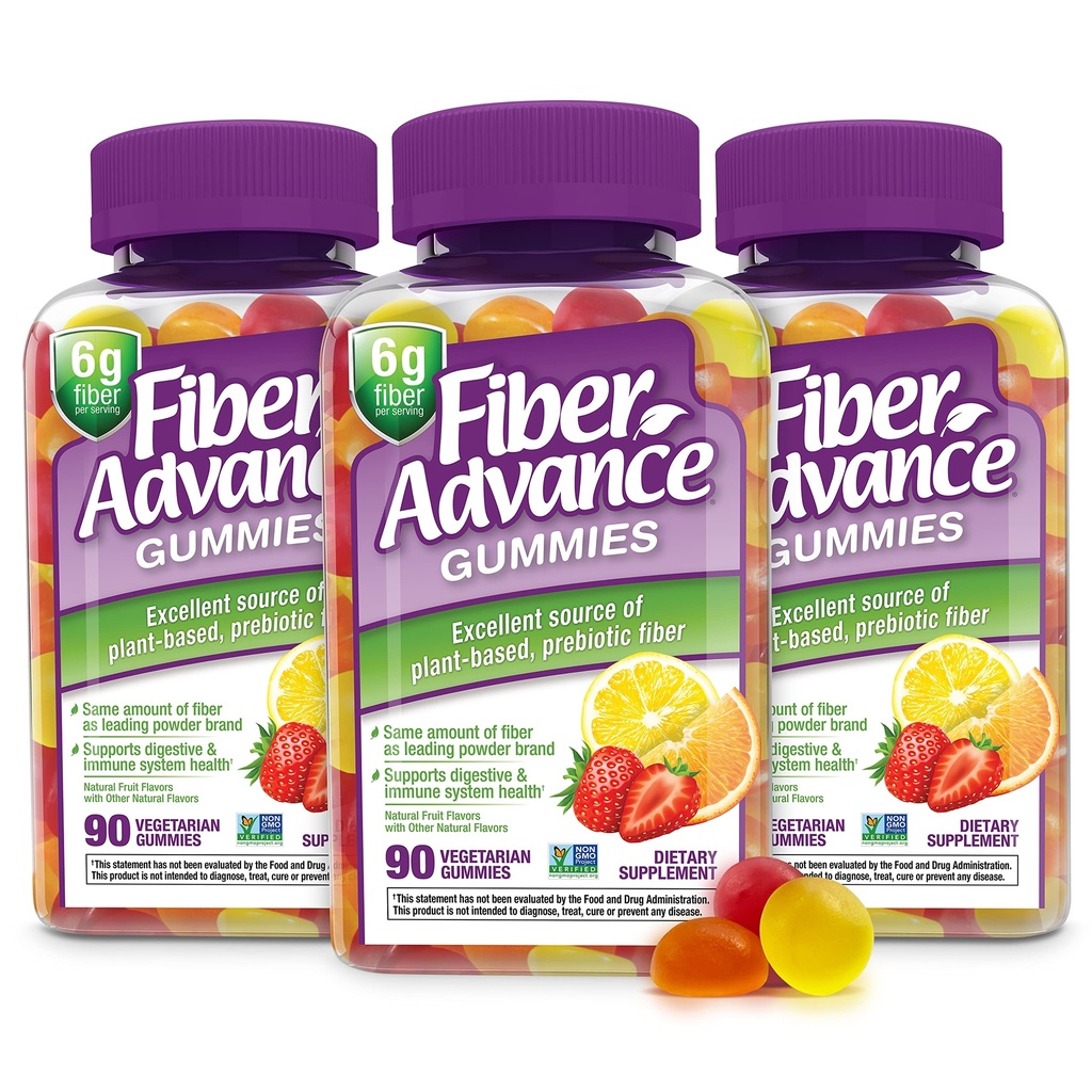 Fiber Advance Gummies | 100 % 식물 Digestive 건강에 대한 기반 섬유 보충 | 성인을위한 Chicory Root Inulin Prebiotic Gummies | 글루텐 무료, 채식, & Non-GMO (포장 3)