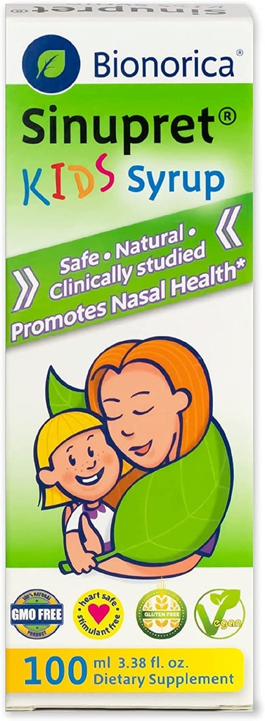 Bionorica Sinupret Kids Sinus & Immune Syrup Respiratory & Immunity Boost Natural, Verbena & Elder Flower와 빠른 행동 초본 지원 - 벚꽃 맛 - 3.38 온스