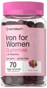 여성용 Horbäach Iron Gummies | 70 개 | 포도 맛 | B 비타민 Folate와 아연으로 보충 | Vegan, Non-GMO & 글루텐 무료