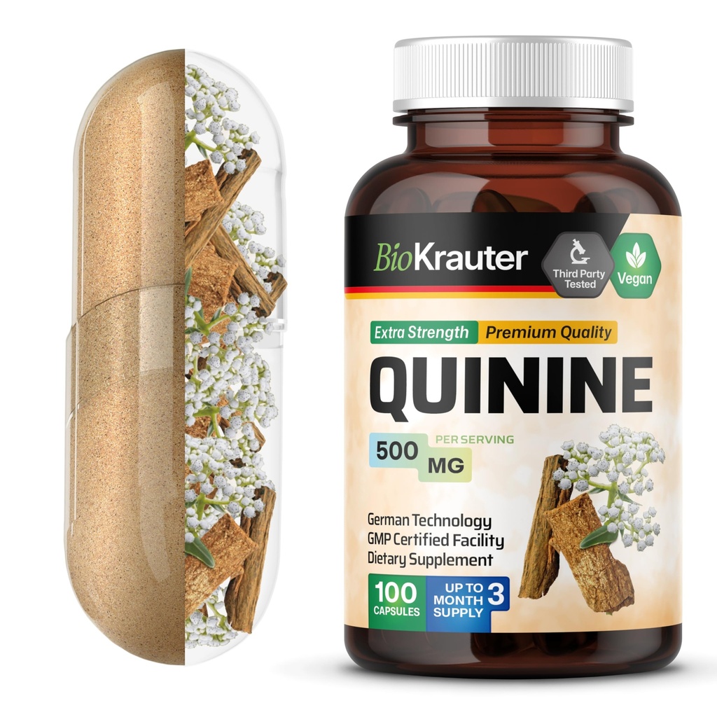 다리 크림 캡슐에 대 한 BIO KRAUTER Quinine 500 mg - 100 카운트 - Cinchona Bark 분말 - Quinine 캡슐 - 채식주의자, 아니 필러