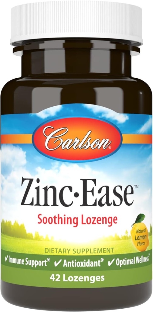 Carlson - 아연 - 에세, 소싱 Lozenge, 면역 지원 및 최선의 웰빙, 산화 방지제, 레몬, 42 Lozenges