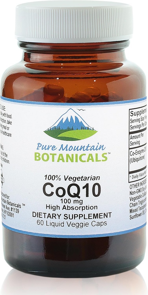 순수한 산 식물 Coq10 100mg Softgels - Ubiqunone Coenzyme Q10 보충교재를 가진 60 Vegan Kosher 캡슐