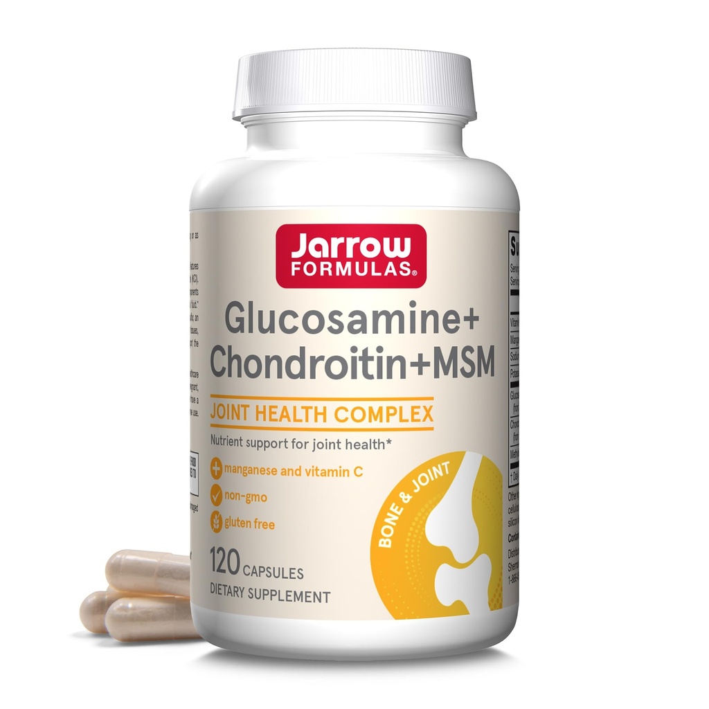 Jarrow Formulas® Glucosamine + Chondroitin + MSM 캡슐, 비타민 C 및 만화, 30 캡슐, 120 일 공급과 공동 지원 보충
