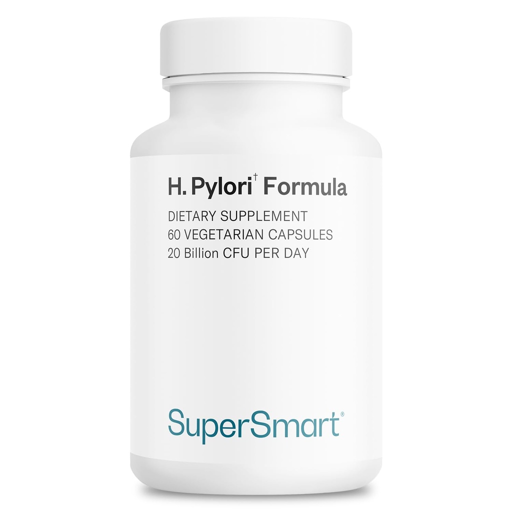 Supersmart H. Pylori Formula 20 Billion CFU per Day (High Potency) - 특허 Pylopass Probiotic Lactobacillus Reuteri DSM 17648 보충 | 비 GMO 및 글루텐 무료 - 60 채식 캡슐