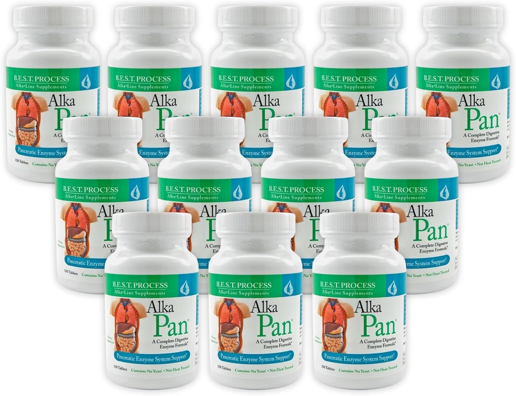 Alka•Pan (12 팩) 최고의 프로세스 알칼리성 - 자연 소화 보충 - Antioxidant-Rich Superfoods 및 소화 허브가있는 Pancreatic 효소