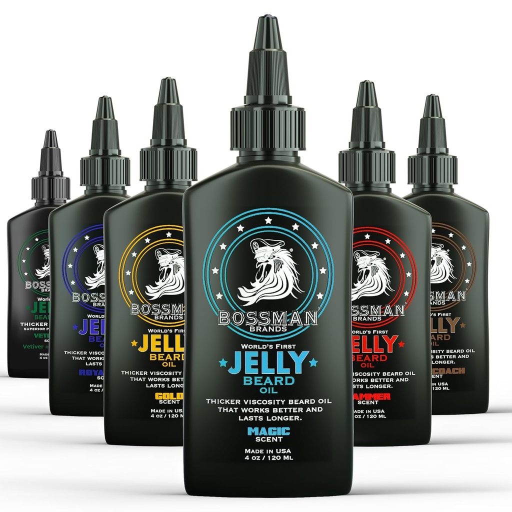 Bossman Jelly Beard Oil Variety Pack - Beard Grooming Care and Growth Kit - 모든 6 Beard Jelly Oil Scents - 미국에서 만든