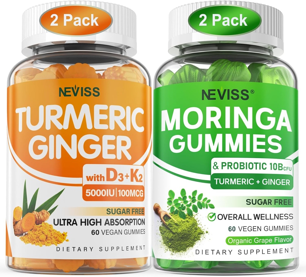 2 팩 Turmeric Ginger Gummies + 2 팩 Moringa Gummies