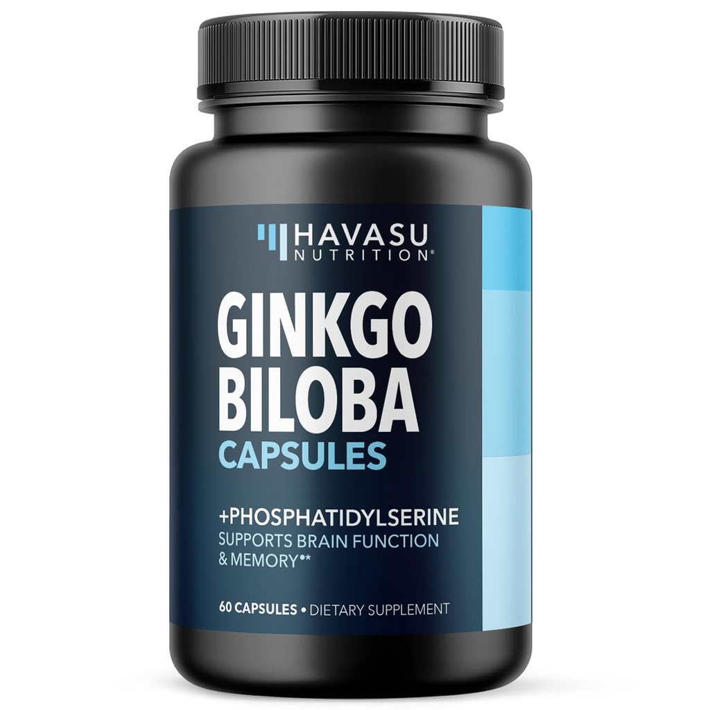 Ginkgo Biloba 120mg with Phosphatidylserine - Nootropic Brain Health, Memory 및 Focus Supplement - Cognitive Function, Mental Clarity 및 Alertness 지원 - 60 Non-GMO 캡슐, 2 개월 공급