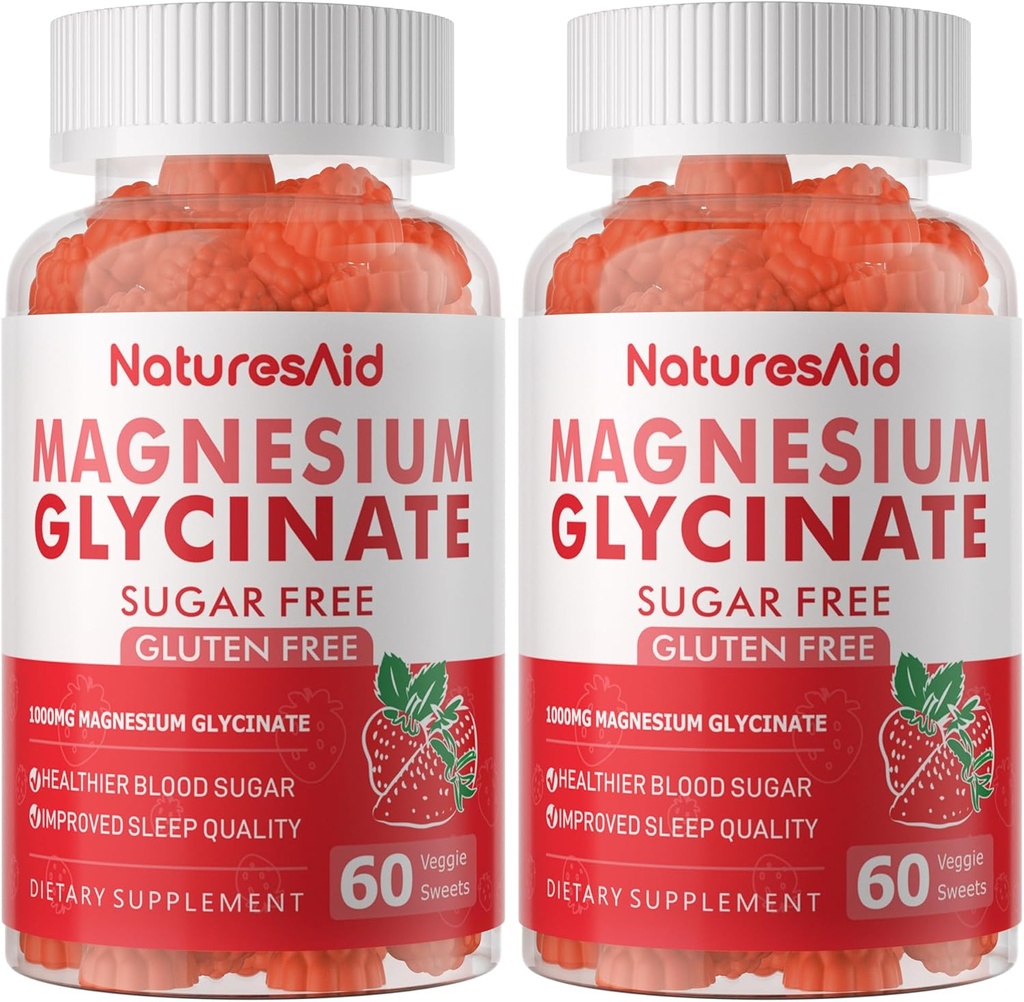 마그네슘 글리세린 Gummies 1000mg - 비타민 D, B6, Calm Mood & Sleep Support - 120 Strawberry Gummies -2 팩을 가진 설탕 무료 마그네슘 칼륨 보충교재