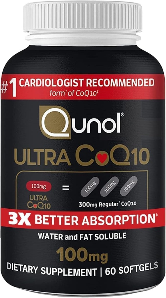 Qunol 매우 CoQ10 100mg 3X 더 나은 흡수 특허가 주어진 물 및 뚱뚱한 수용성 자연적인 보충교재 모양 Coenzyme Q10 심장 건강 팩 Softgels, 120 조사를 위한 산화 방지제