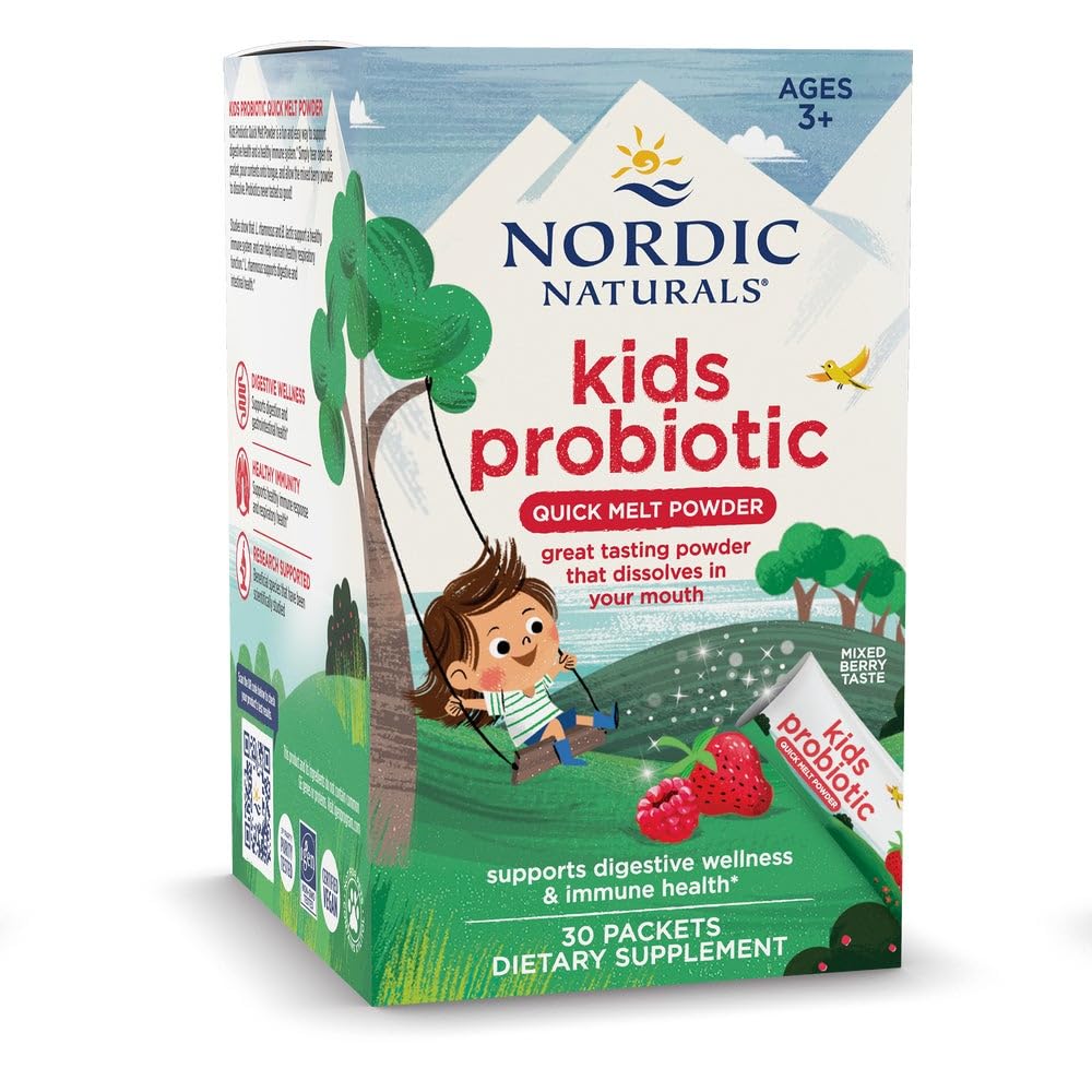 Nordic Naturals Kids Probiotic Pixies, 혼합 베리 - 30 패킷 - 3 억 CFU - 소화 웰빙, 면역 지원 - 비 GMO, Vegan - 30 서빙