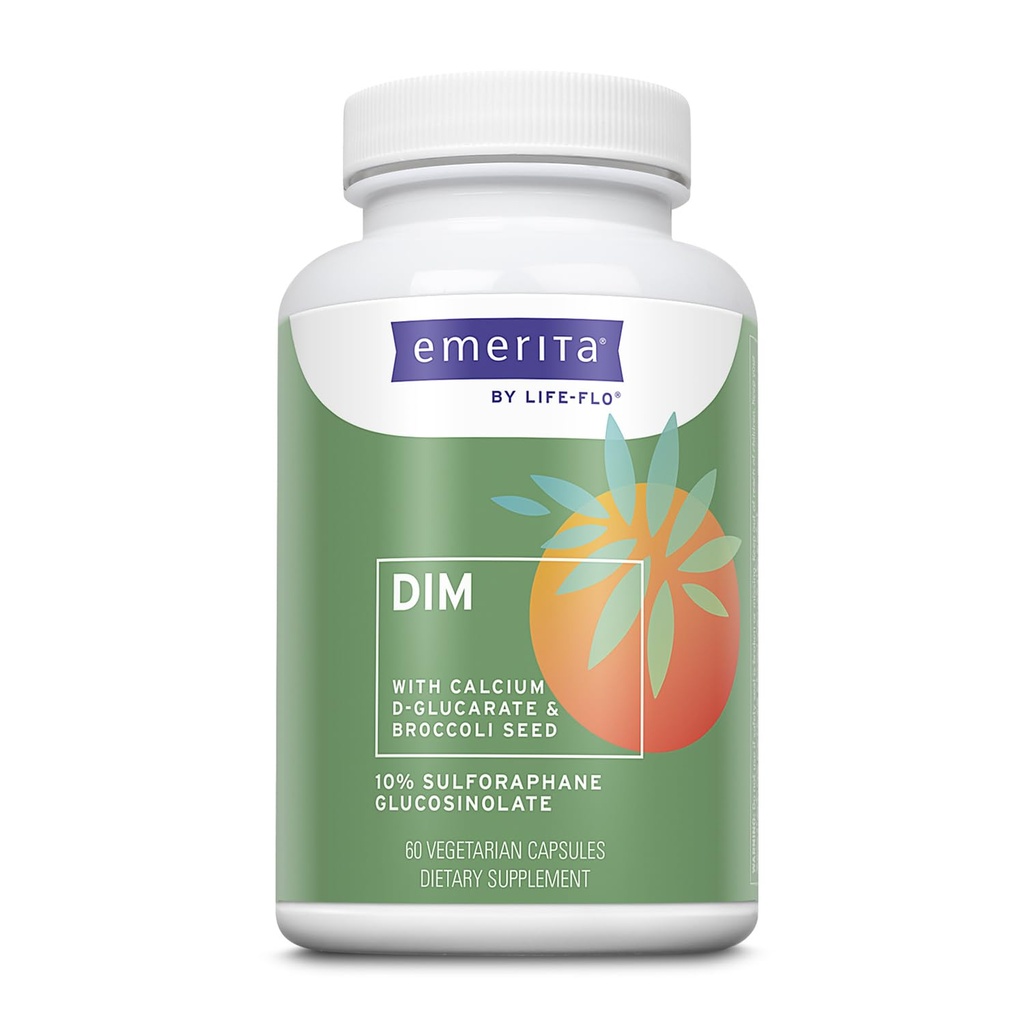 Emerita by Life-flo DIM Supplement, 100mg DIM Plus 칼슘 D-Glucarate와 브로콜리 씨앗 추출물, 60 일 보증, 동물 테스트되지 않음, 30 서빙, 60 VegCaps