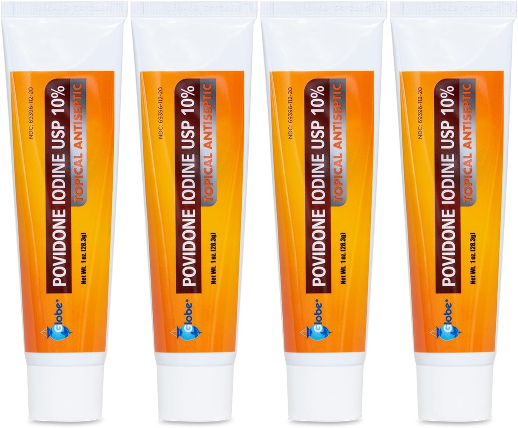 글로브 (4 팩) Povidone Iodine 10 % 첫 번째 보조 연고 1 Oz, 컷 스크랩 버너 ( Betadine에 비교)