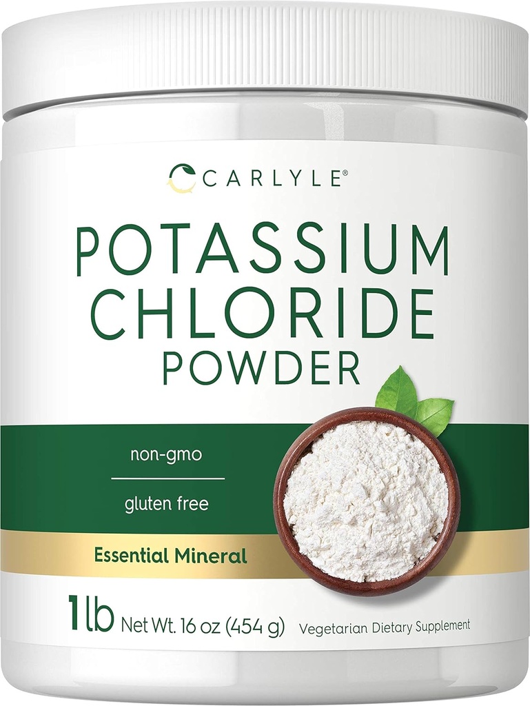 Carlyle Potassium 염화 물 분말 보충 16 온스 | 음식 급료 | 소금 대체 | Vegan, 채식주의자, 비 GMO, 글루텐 무료