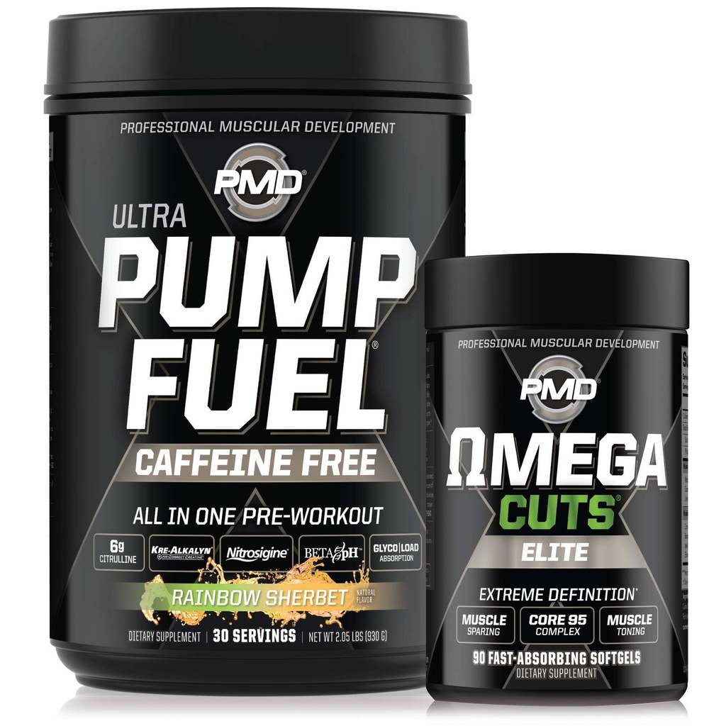 PMD Sports Ultra Pump Fuel Caffeine Free - Pre Workout - Rainbow Sherbet (30 서빙) Sports Omega Cuts Elite Thermogenic Fat Burner (90 Softgels)