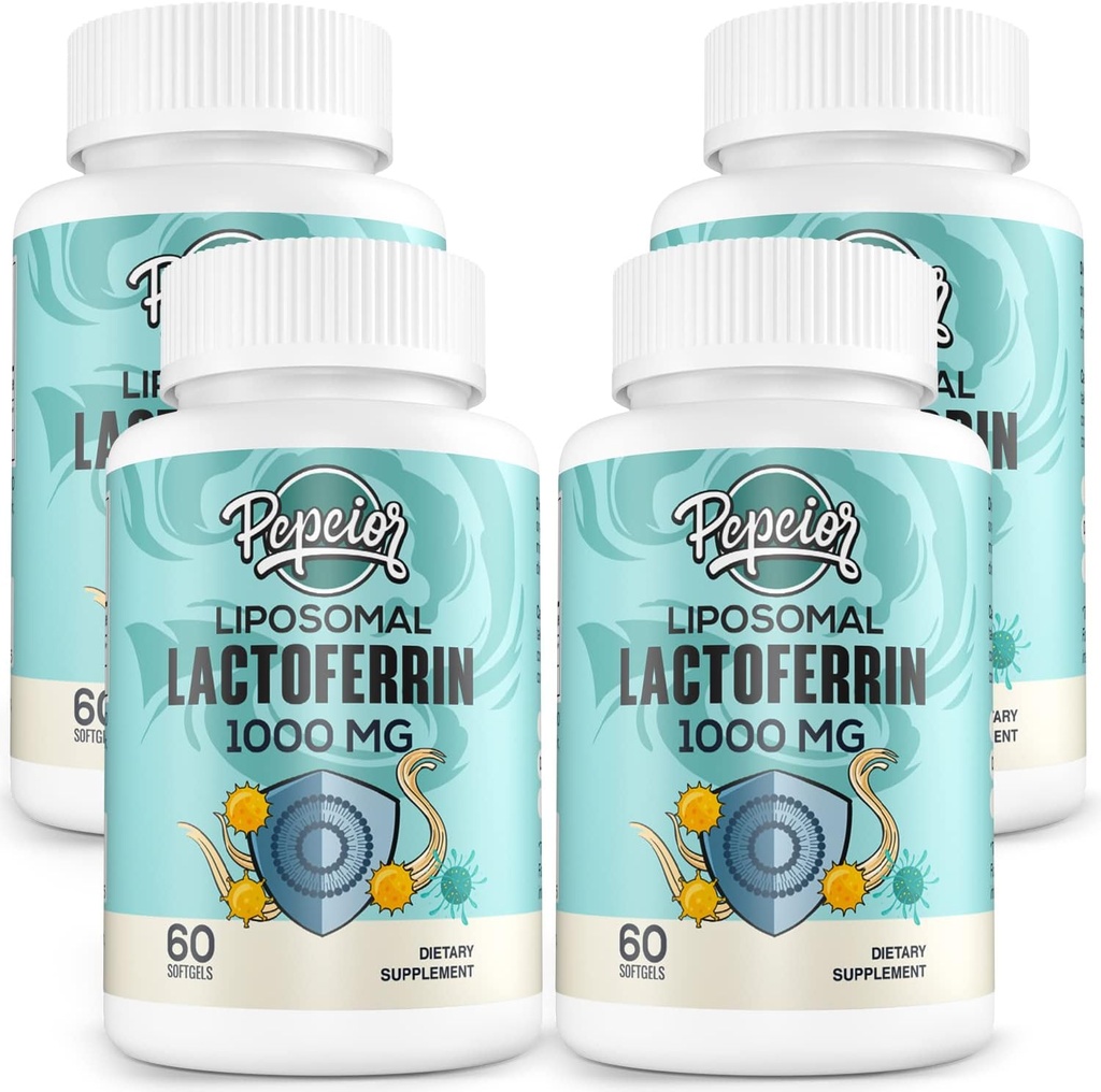 Liposomal Lactoferrin 1000 mg 다이어트 - 극화된 Lactoferrin - Colostrum에 있는 성분 - 성인을 위한 철 흡수 & 면역 기능 Lactoferrin 보충교재, 60 Softgels (4 병)