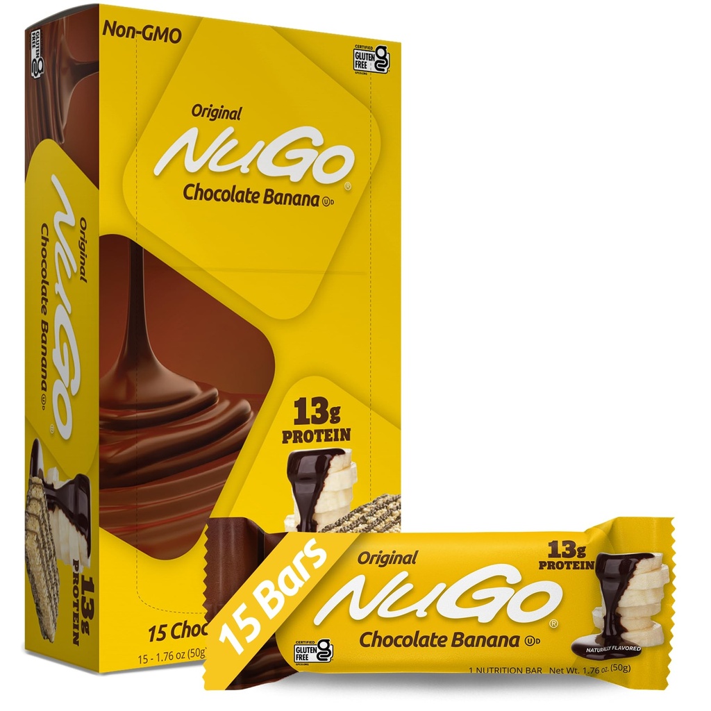 NuGo Protein Bar, 초콜릿 바나나, 13g 단백질, 글루텐 무료, 15 개